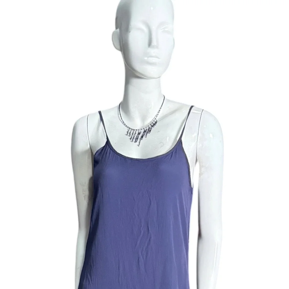 Beth Schaeffer Y2K Purple Crinkle Slip Maxi Dress Spaghetti Strap Back Slit M - Picture 3 of 6